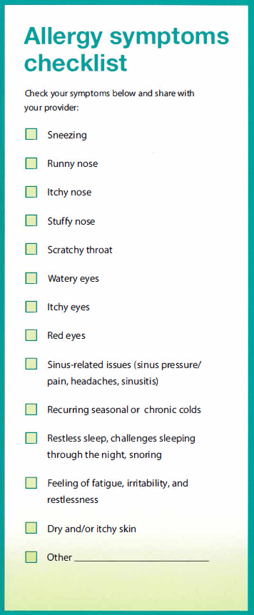 Allergy symptoms checklist